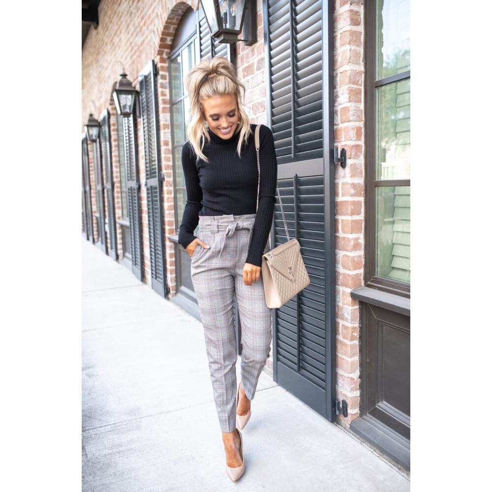 Express Belted Paperbag high waisted sash-tie Glen Plaid ankle pants 2/ 26”